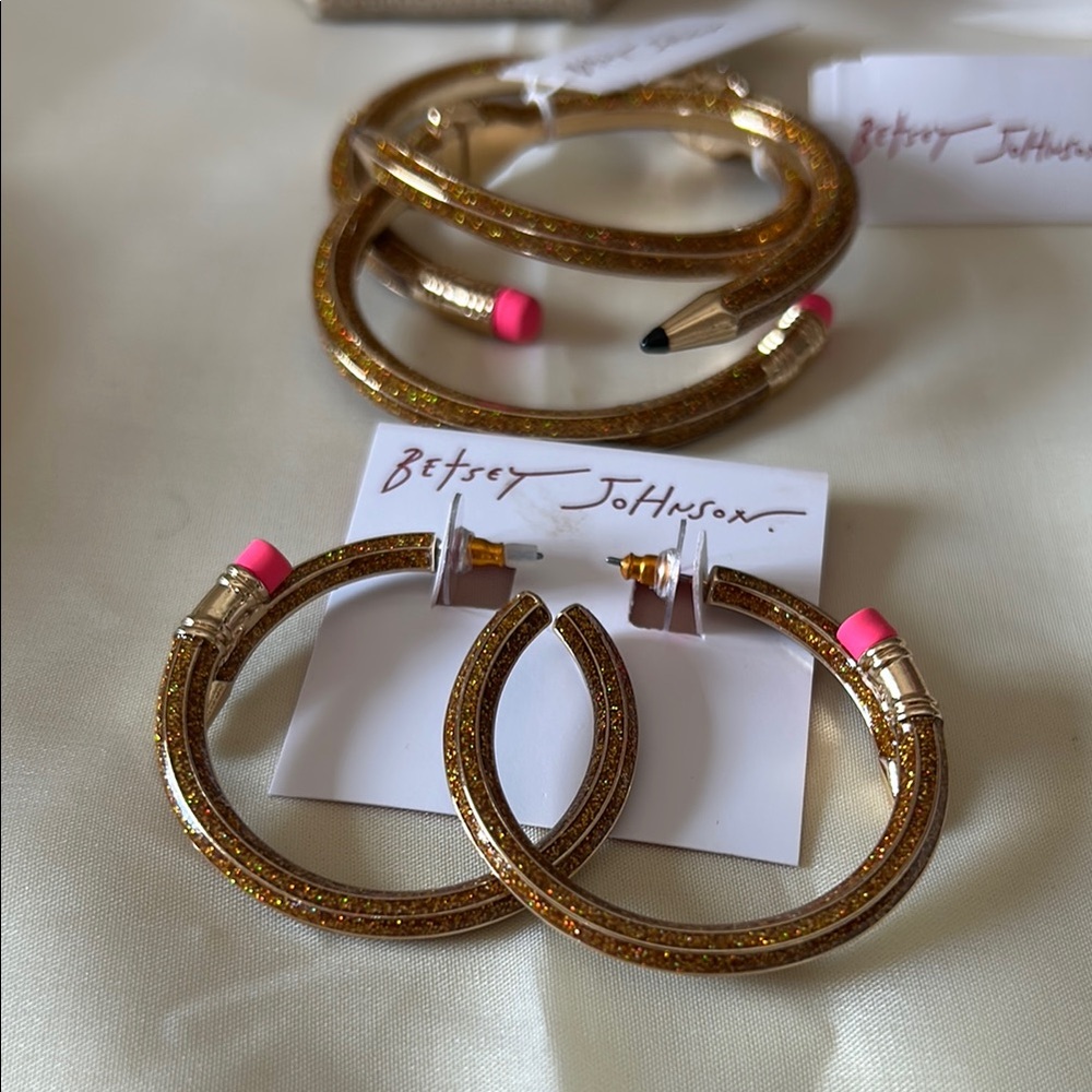 Betsey Johnson Gold and Pink Pencil Earrings